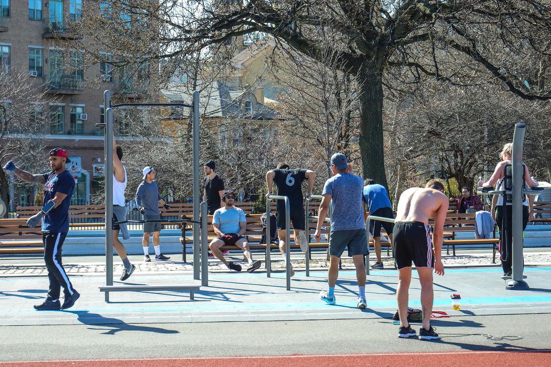 A park in Williamsburg during the COVID-19 pandemic showing locals not obeying social distancing